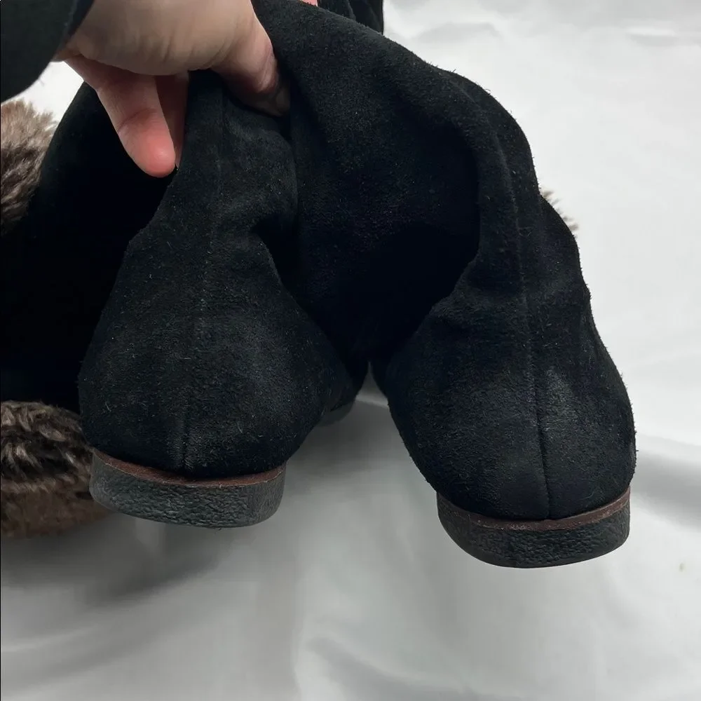 Sam Endelman Orlando Black Suede Faux Fur Fold Over Knee High Boots